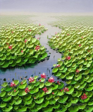 蓮の池の 3D テクスチャ Oil Paintings